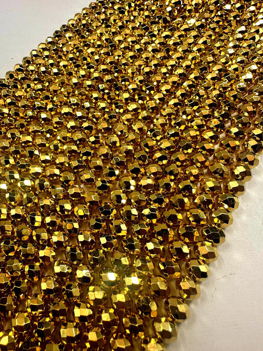 Natural Gold Pyrite Faceted Rondelle Shape Gemstone Beads. Beautiful Gold Color, 6x4mm-7x8mm, Great Quality 15.5"