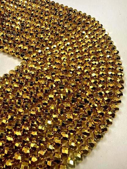 Natural Gold Pyrite Faceted Rondelle Shape Gemstone Beads. Beautiful Gold Color, 6x4mm-7x8mm, Great Quality 15.5"