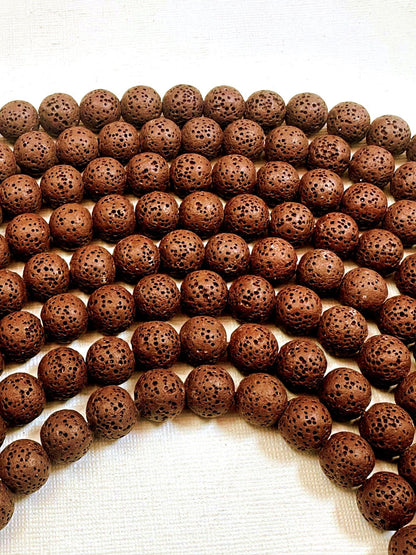 AAA Natural Brown Round Shaped Lava Rock Stone Bead. 6mm, 8mm, 10mm, Natural Brown Color Great Quality Full strand 15.5”