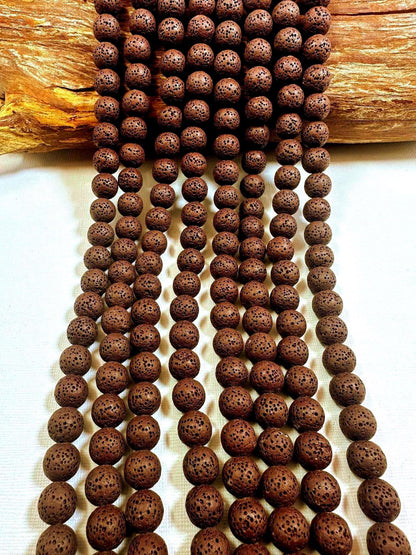 AAA Natural Brown Round Shaped Lava Rock Stone Bead. 6mm, 8mm, 10mm, Natural Brown Color Great Quality Full strand 15.5”