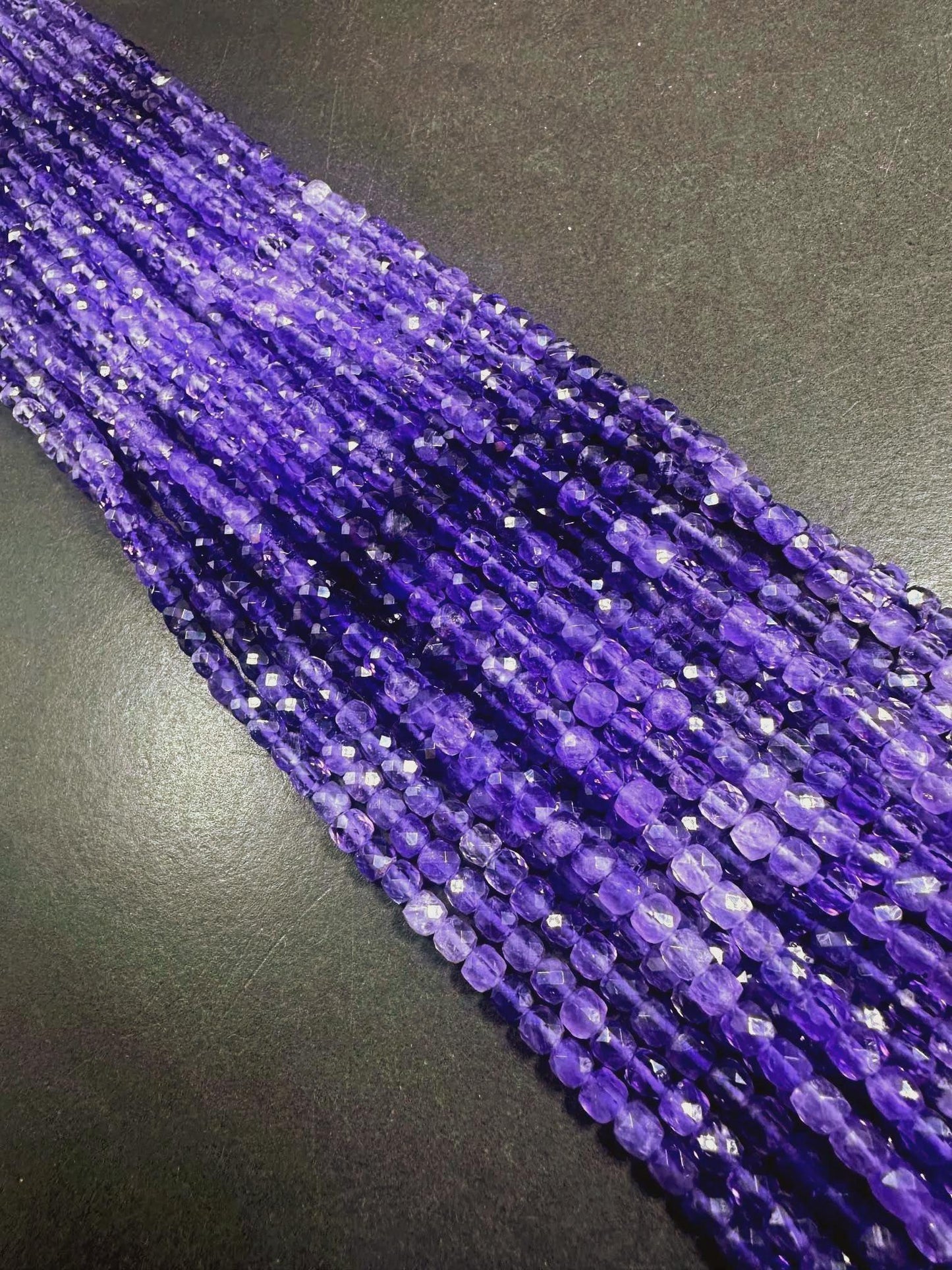 Stunning 100% AAA Natural Amethyst Faceted Cube Shape Gemstone Beads. 4mm, Beautiful Natural Purple Color Shades, Excellent Quality 15.5"
