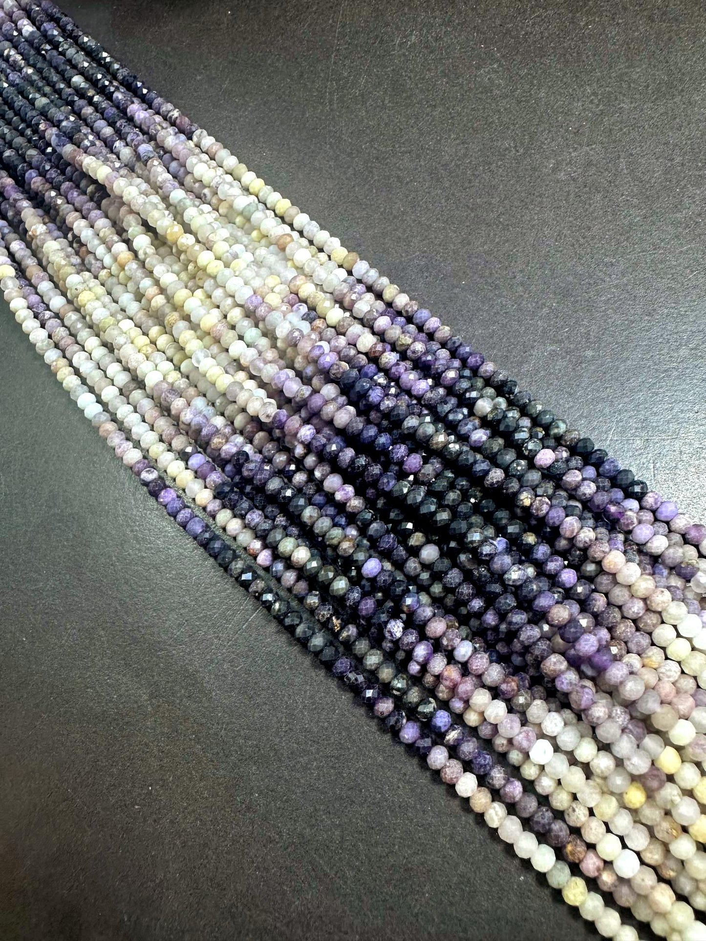 Beautiful 100% Natural Lepidolite Faceted Rondelle Shape Gemstone Beads. 4x3mm, Beautiful Natural Multicolor Pattern, Great Quality 15.5"