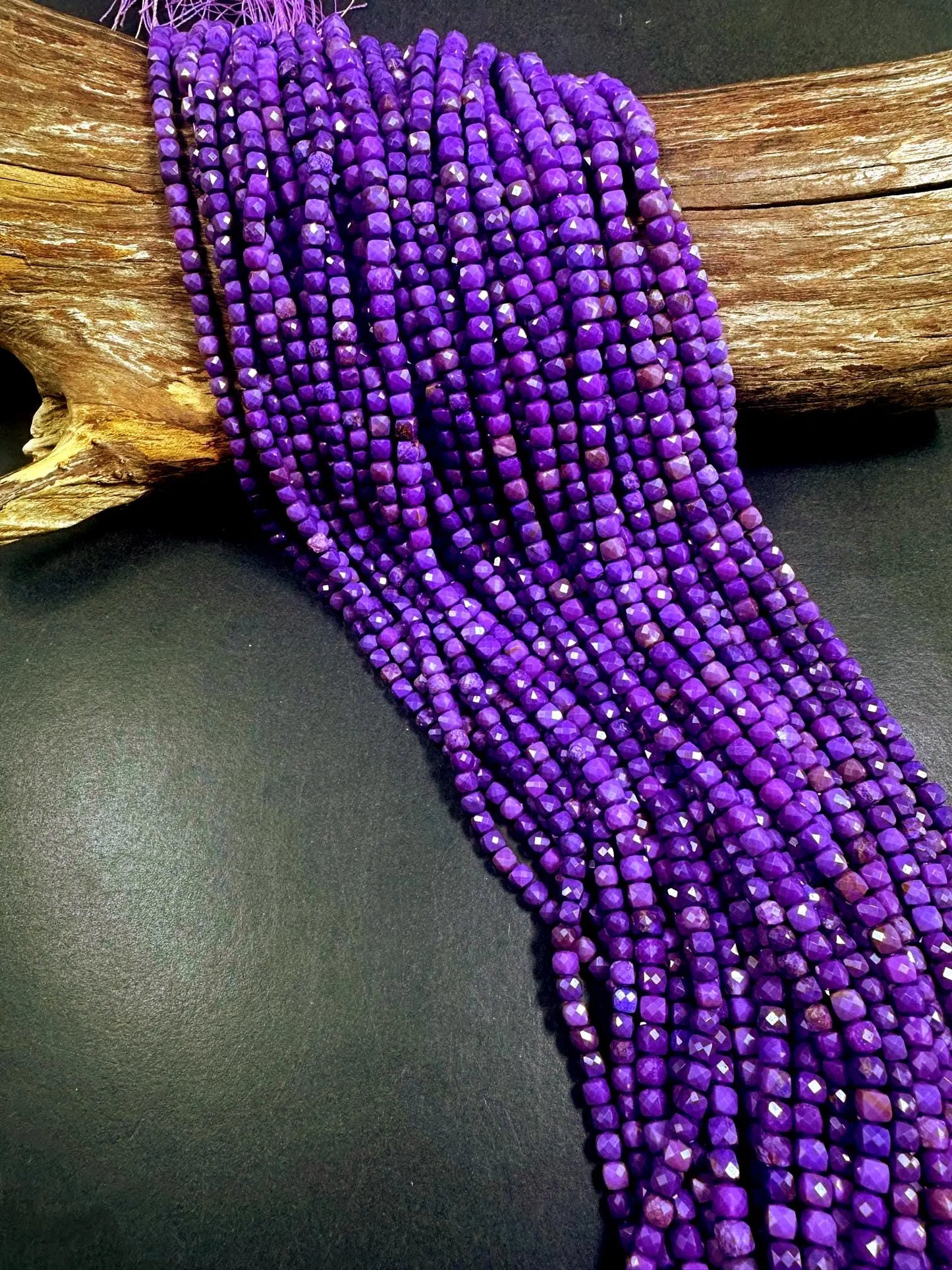 100% AAA Natural Phosphosiderite Faceted Cube Shape Gemstone Beads. 4mm, Beautiful Natural Purple Color Shades, Excellent Quality 15.5"