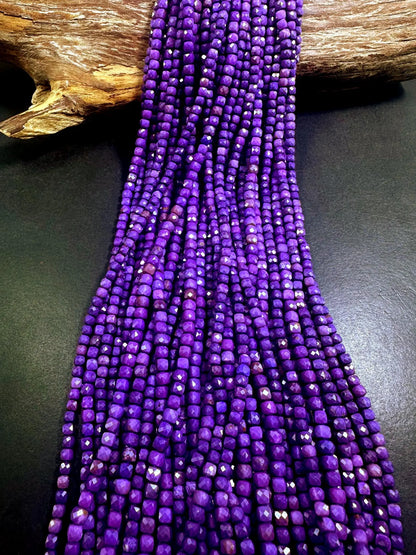 100% AAA Natural Phosphosiderite Faceted Cube Shape Gemstone Beads. 4mm, Beautiful Natural Purple Color Shades, Excellent Quality 15.5"