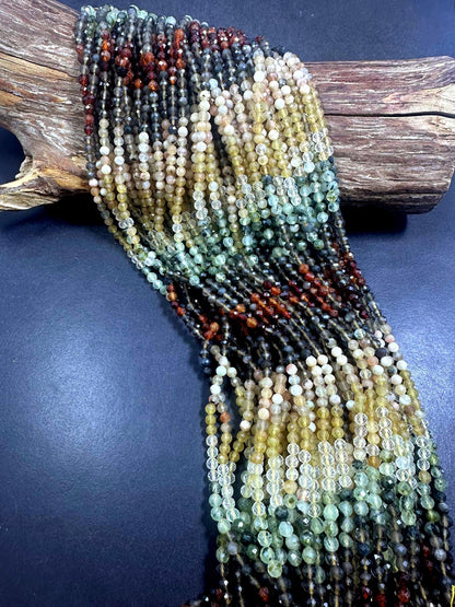 Beautiful 100% Natural Mixed Stones Faceted Round Shape Gemstone Beads. 4mm, Beautiful Natural Multicolor Pattern, Great Quality 15.5"