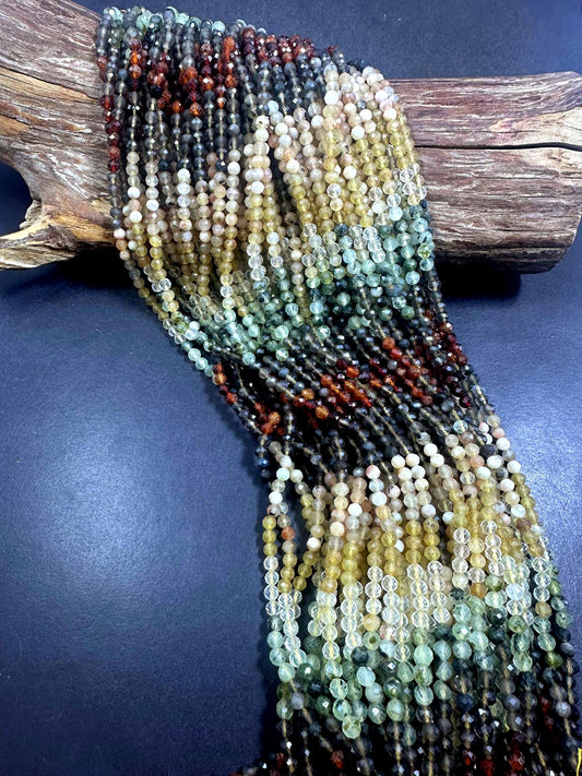 Beautiful 100% Natural Mixed Stones Faceted Round Shape Gemstone Beads. 4mm, Beautiful Natural Multicolor Pattern, Great Quality 15.5"