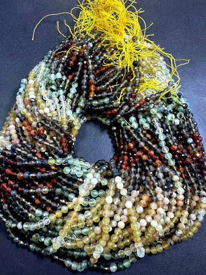 Beautiful 100% Natural Mixed Stones Faceted Round Shape Gemstone Beads. 4mm, Beautiful Natural Multicolor Pattern, Great Quality 15.5"