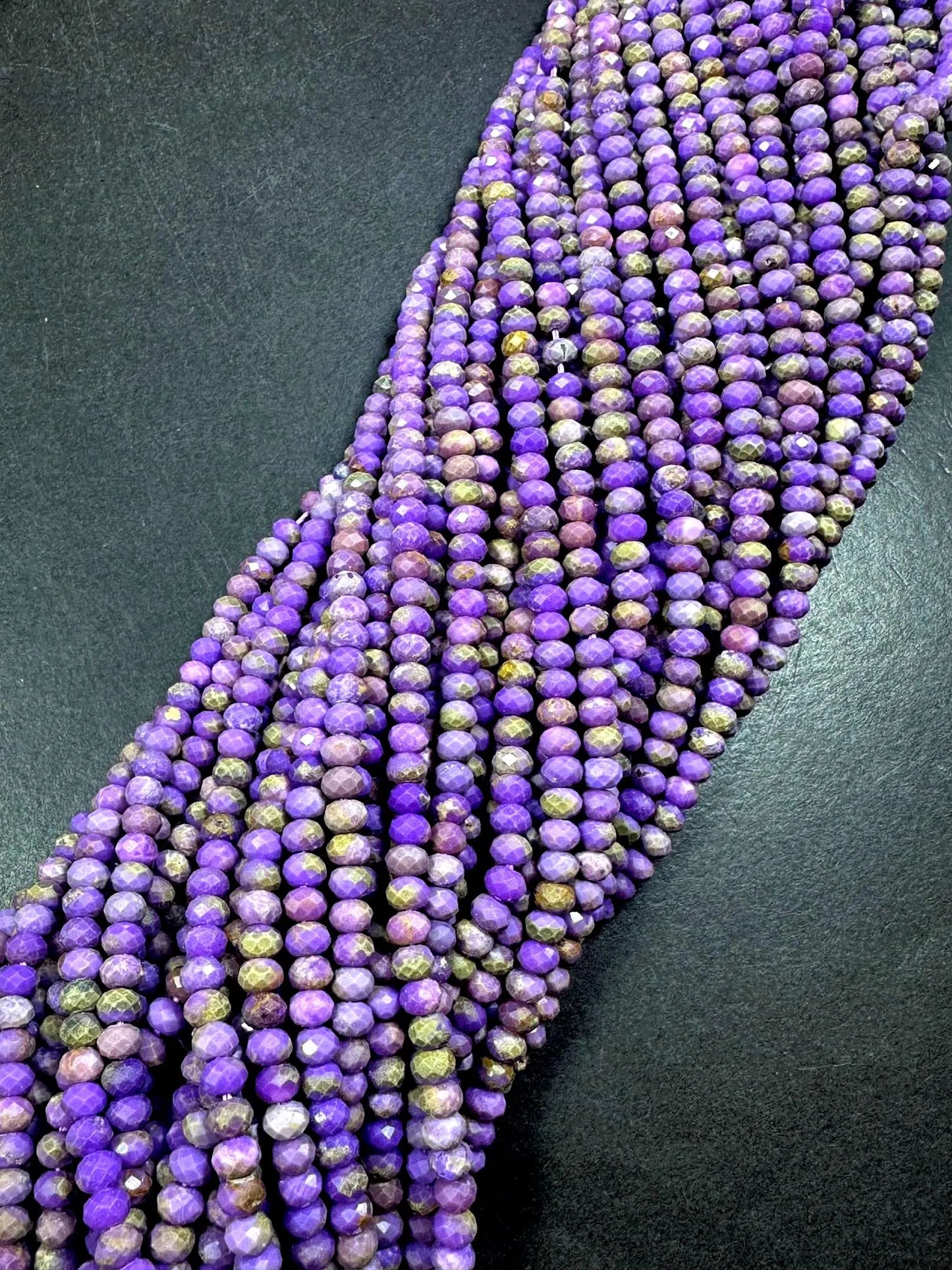 100% AAA Natural Phosphosiderite Faceted Rondelle Shape Gemstone Beads. 4x3mm, Natural Purple Multicolor Pattern, Excellent Quality 15.5"