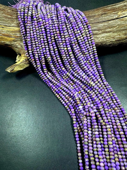 100% AAA Natural Phosphosiderite Faceted Rondelle Shape Gemstone Beads. 4x3mm, Natural Purple Multicolor Pattern, Excellent Quality 15.5"