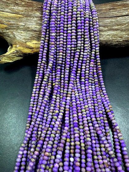 100% AAA Natural Phosphosiderite Faceted Rondelle Shape Gemstone Beads. 4x3mm, Natural Purple Multicolor Pattern, Excellent Quality 15.5"