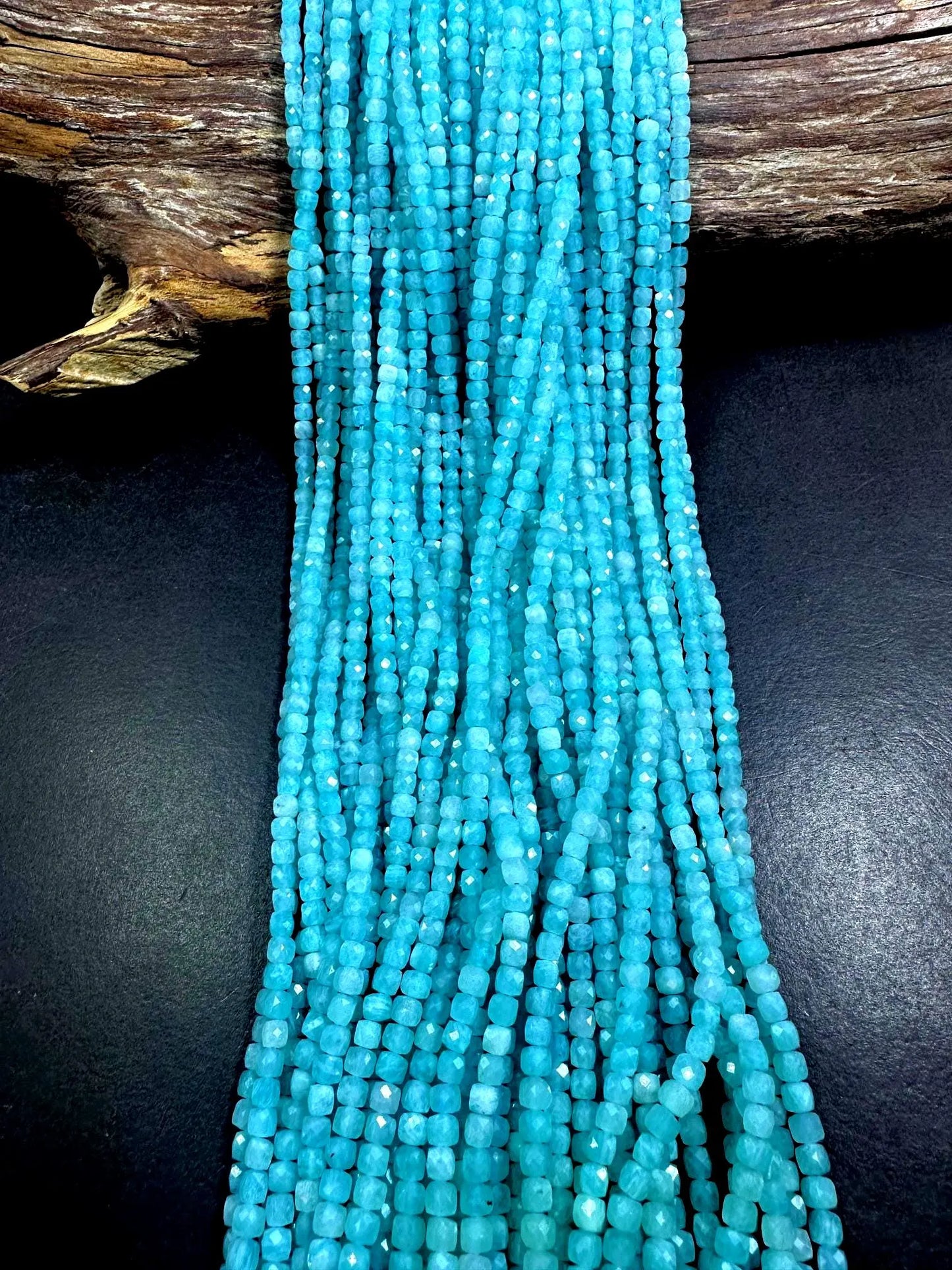 100% AAA Natural Amazonite Faceted Cube Shape Gemstone Beads. 3mm Beautiful Natural Blue Color, Excellent Quality 15.5"