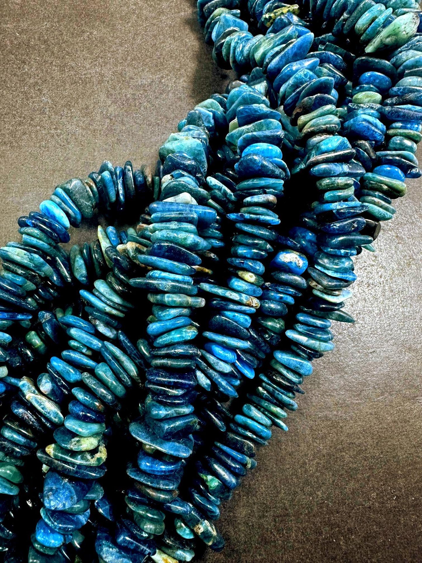 100% Natural Apatite Heishi Rondelle Shape Gemstone Beads. 11x9mm-21x11mm Beautiful Dark Blue Color Shades, Excellent Quality 15.5"