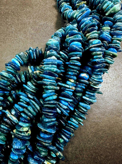100% Natural Apatite Heishi Rondelle Shape Gemstone Beads. 11x9mm-21x11mm Beautiful Dark Blue Color Shades, Excellent Quality 15.5"