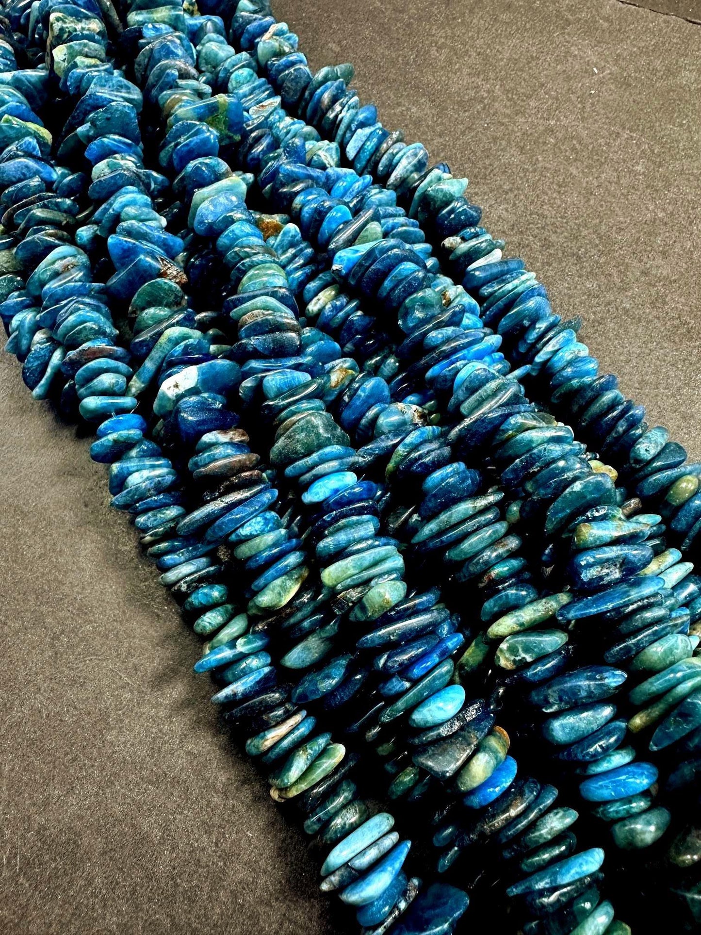 100% Natural Apatite Heishi Rondelle Shape Gemstone Beads. 11x9mm-21x11mm Beautiful Dark Blue Color Shades, Excellent Quality 15.5"