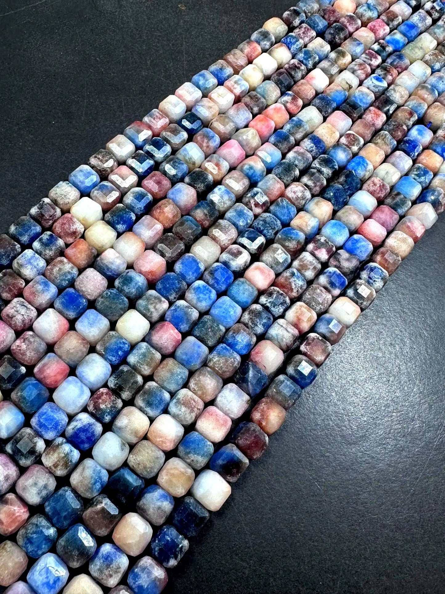 Beautiful Natural Multicolor Sodalite Faceted Cube Shape Gemstone Beads, 8mm Gorgeous Multicolor Pattern, Good Quality Full Strand 15.5"