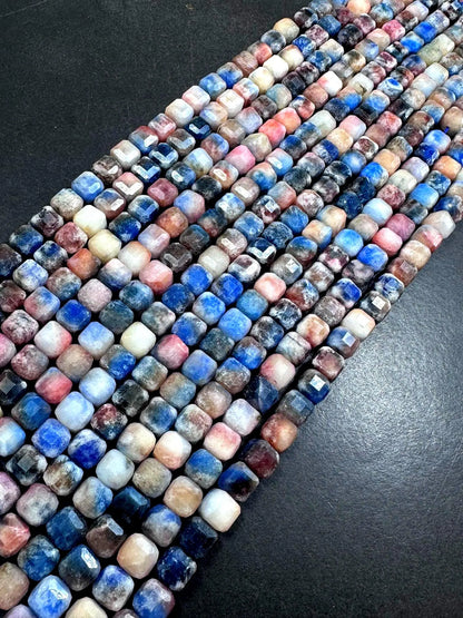 Beautiful Natural Multicolor Sodalite Faceted Cube Shape Gemstone Beads, 8mm Gorgeous Multicolor Pattern, Good Quality Full Strand 15.5"