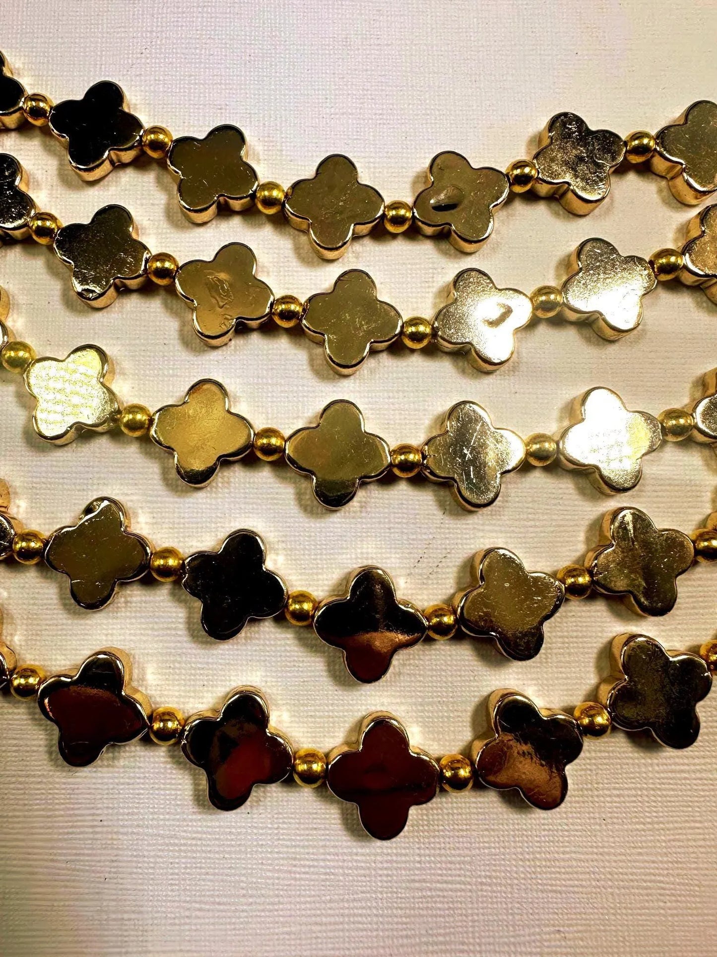 Beautiful Gold Plated Clover Shape Beads 16x16mm, Great Quality Half Strand 7.5"