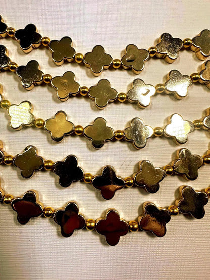 Beautiful Gold Plated Clover Shape Beads 16x16mm, Great Quality Half Strand 7.5"