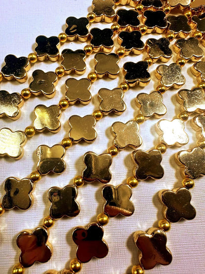 Beautiful Gold Plated Clover Shape Beads 16x16mm, Great Quality Half Strand 7.5"