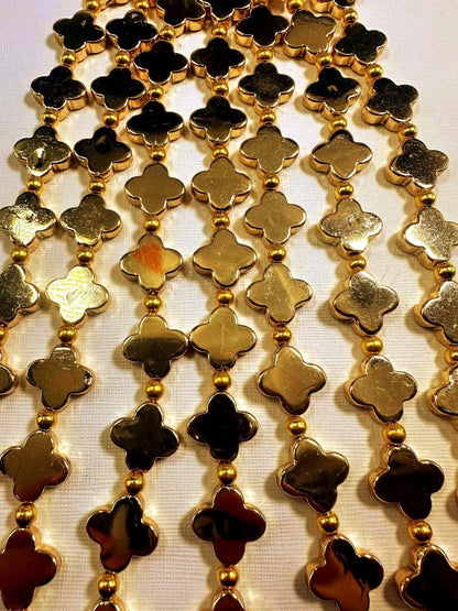 Beautiful Gold Plated Clover Shape Beads 16x16mm, Great Quality Half Strand 7.5"