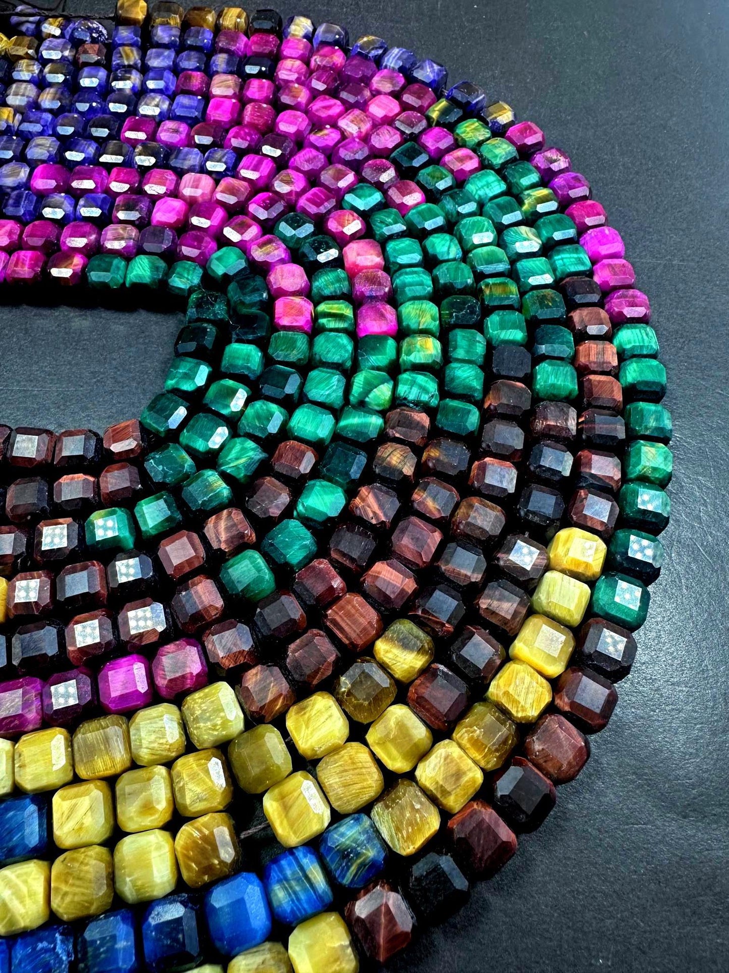 Beautiful Natural Multicolor Tiger Eye Faceted Cube Shape Gemstone Beads, 8mm Gorgeous Multicolor Pattern, Good Quality Full Strand 15.5"