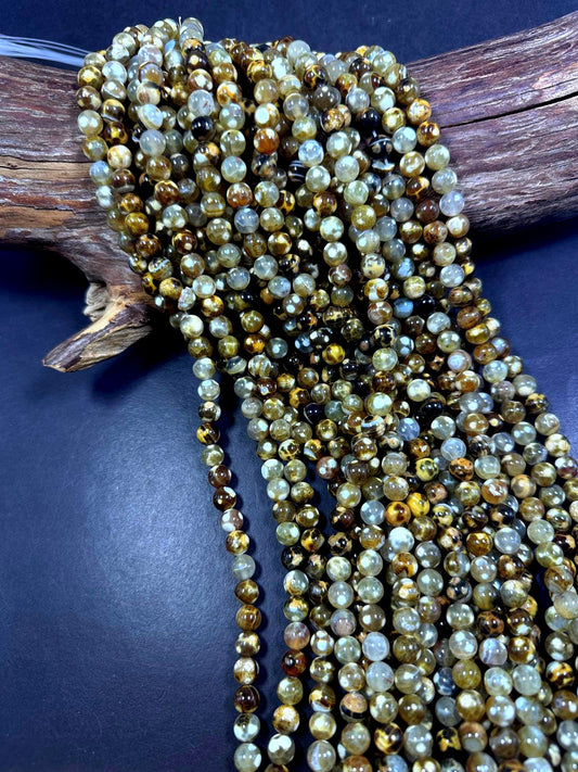 Beautiful Natural Snake Skin Agate Smooth Round Shape Beads. 8mm, 10mm, Unique Multicolor Pattern, Good Quality Full Strand 15.5"