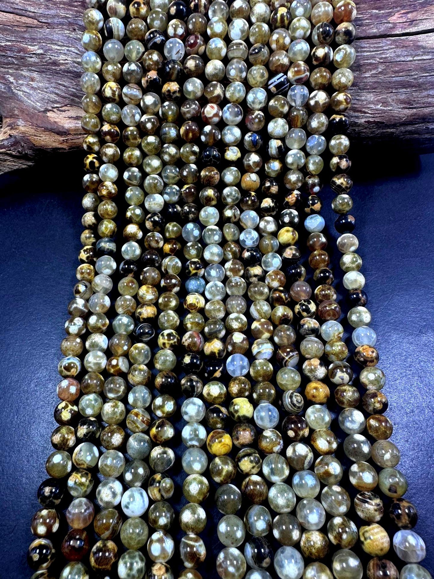 Beautiful Natural Snake Skin Agate Smooth Round Shape Beads. 8mm, 10mm, Unique Multicolor Pattern, Good Quality Full Strand 15.5"