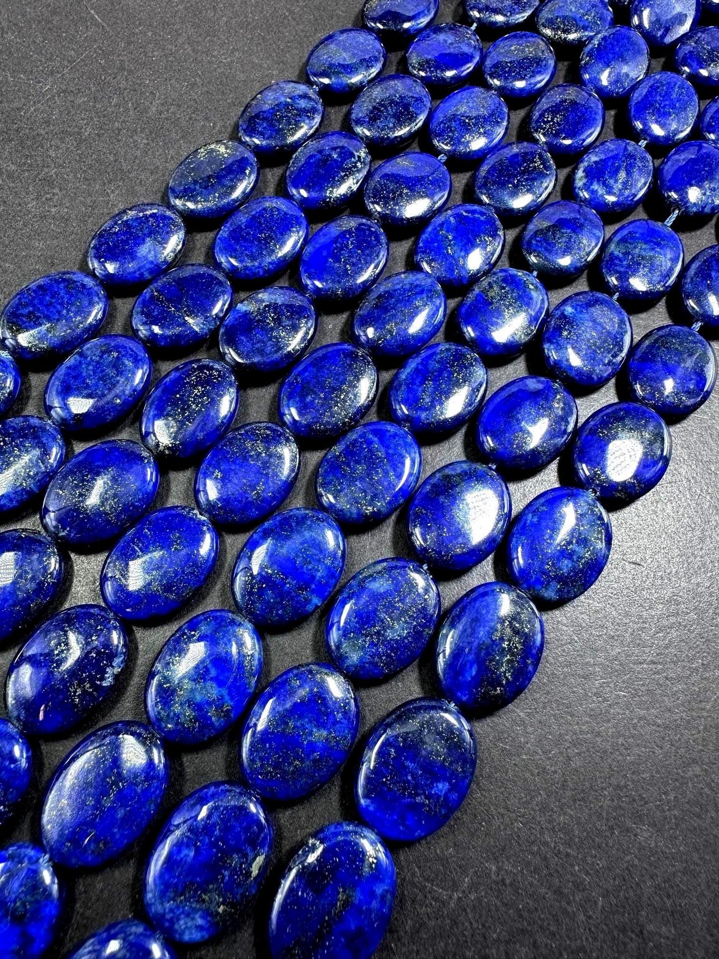 100% Natural Lapis Lazuli Oval Shape Gemstone Bead. 20x16mm, Beautiful Natural Blue Color, Excellent Quality, Full strand 15.5”