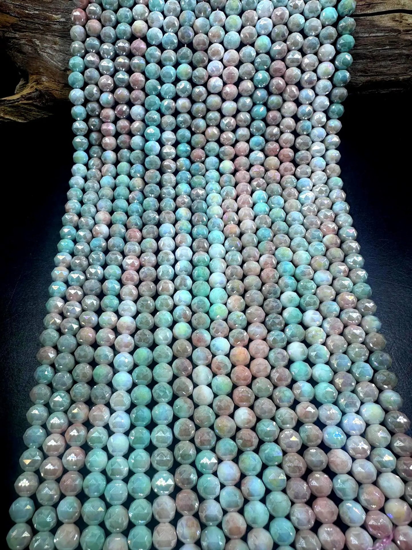 Beautiful Pastel Mermaid Faceted Round Chinese Crystal Glass Beads. 8mm, Stunning Multicolor Pattern, Great Quality Full Strand 15.5"