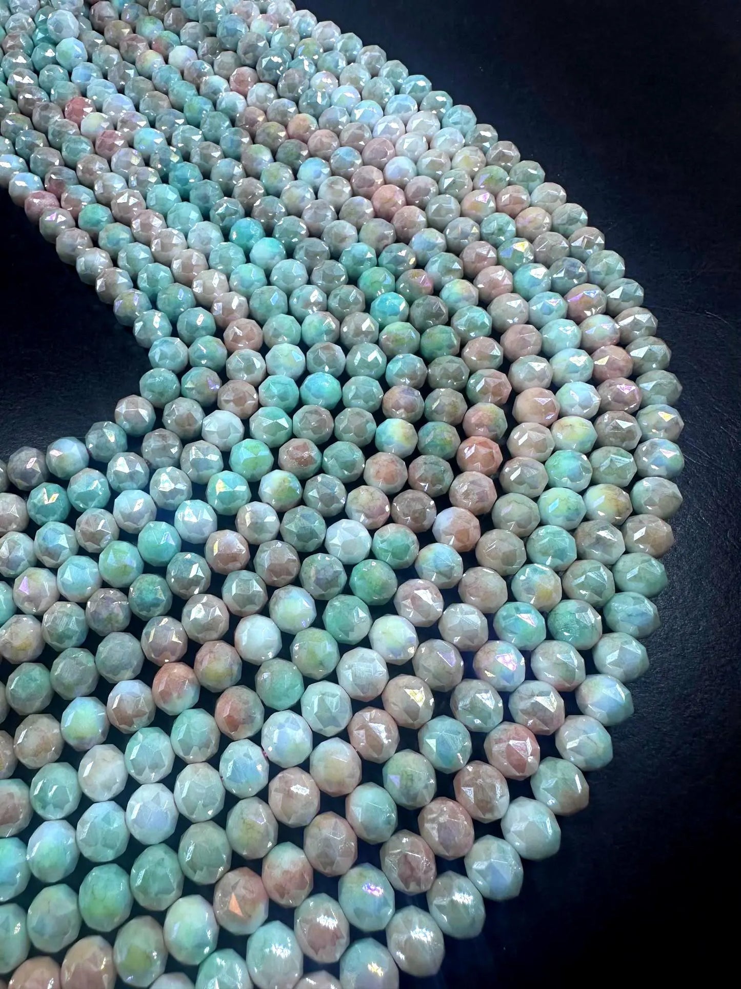 Beautiful Pastel Mermaid Faceted Round Chinese Crystal Glass Beads. 8mm, Stunning Multicolor Pattern, Great Quality Full Strand 15.5"