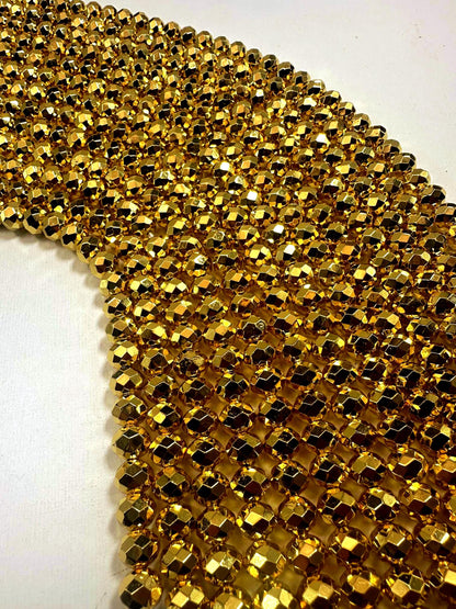 Natural Gold Pyrite Faceted Rondelle Shape Gemstone Beads. Beautiful Gold Color, 6x4mm-7x8mm, Great Quality 15.5"