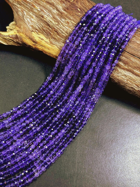 Stunning 100% AAA Natural Amethyst Faceted Cube Shape Gemstone Beads. 4mm, Beautiful Natural Purple Color Shades, Excellent Quality 15.5"