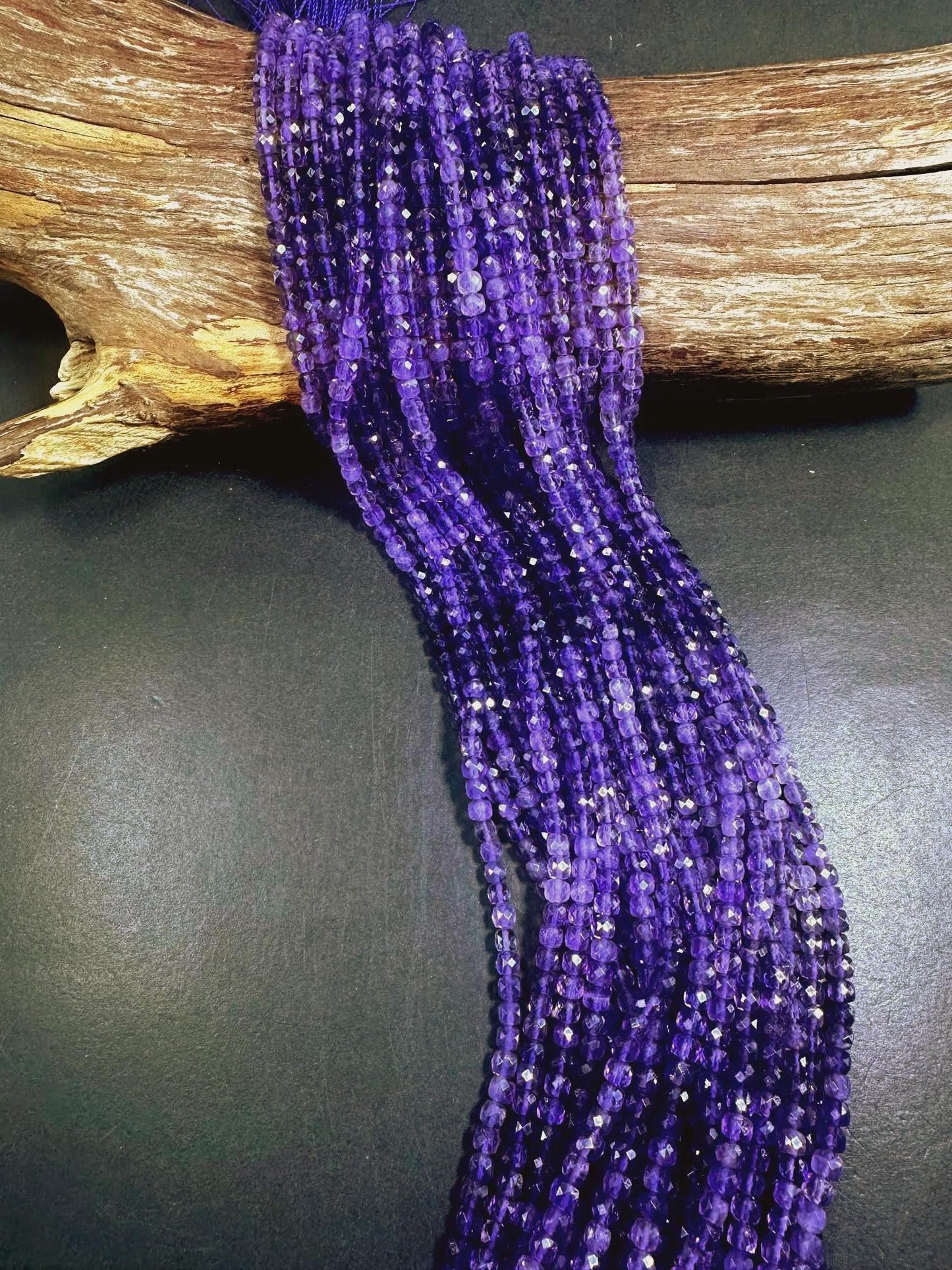Stunning 100% AAA Natural Amethyst Faceted Cube Shape Gemstone Beads. 4mm, Beautiful Natural Purple Color Shades, Excellent Quality 15.5"