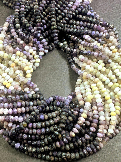 Beautiful 100% Natural Lepidolite Faceted Rondelle Shape Gemstone Beads. 4x3mm, Beautiful Natural Multicolor Pattern, Great Quality 15.5"