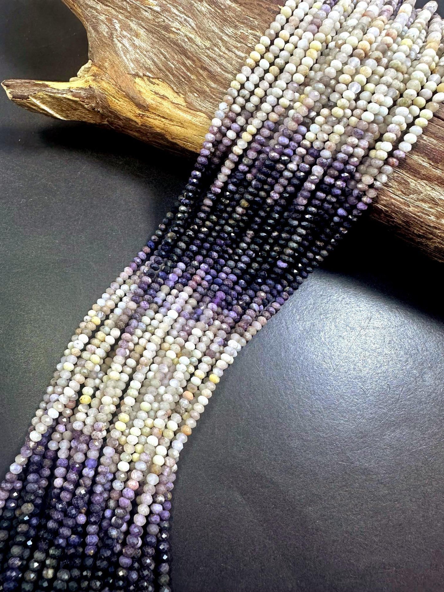 Beautiful 100% Natural Lepidolite Faceted Rondelle Shape Gemstone Beads. 4x3mm, Beautiful Natural Multicolor Pattern, Great Quality 15.5"