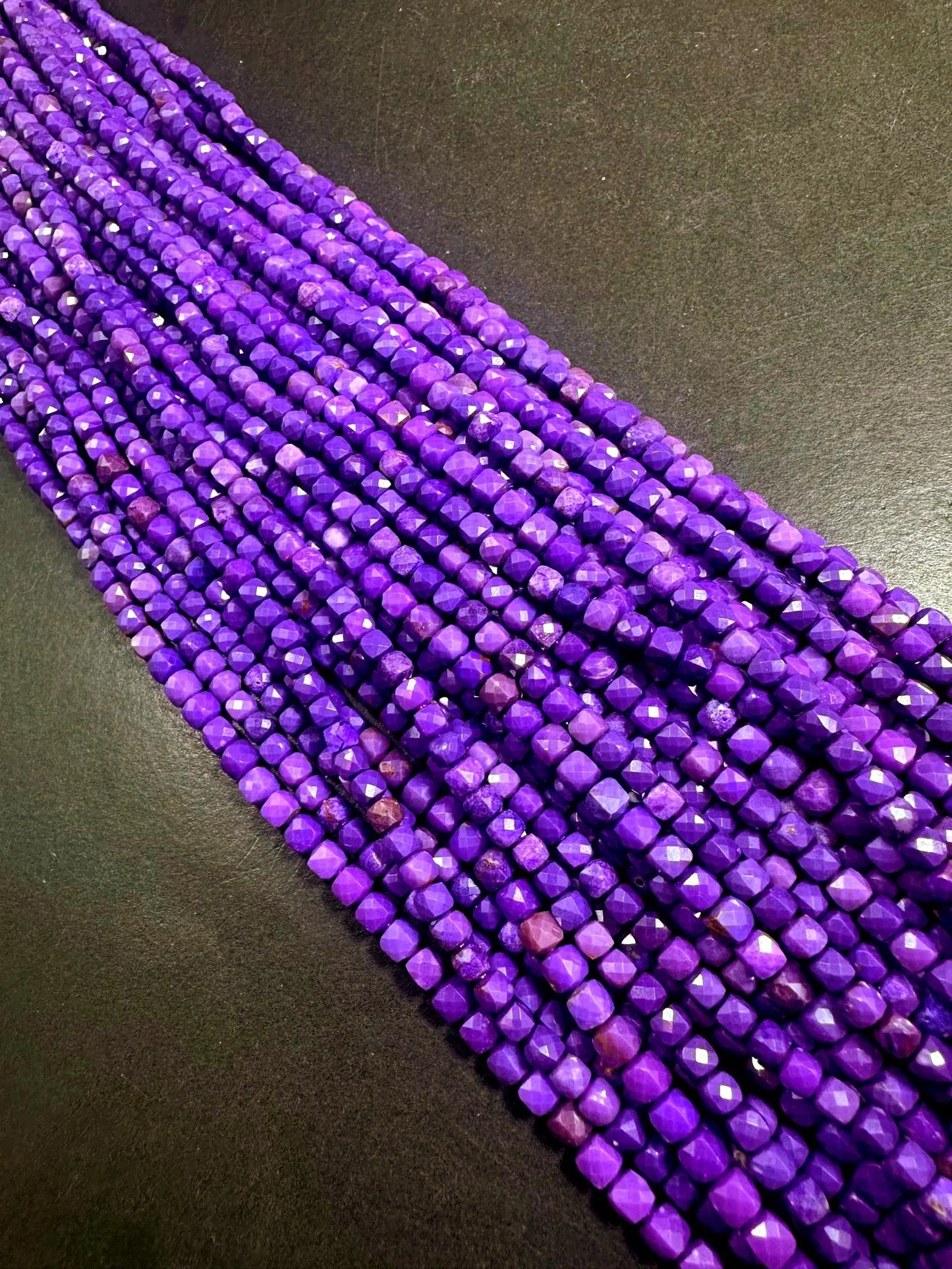 100% AAA Natural Phosphosiderite Faceted Cube Shape Gemstone Beads. 4mm, Beautiful Natural Purple Color Shades, Excellent Quality 15.5"