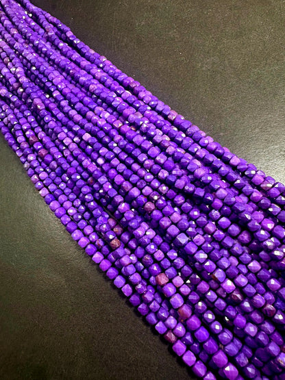 100% AAA Natural Phosphosiderite Faceted Cube Shape Gemstone Beads. 4mm, Beautiful Natural Purple Color Shades, Excellent Quality 15.5"