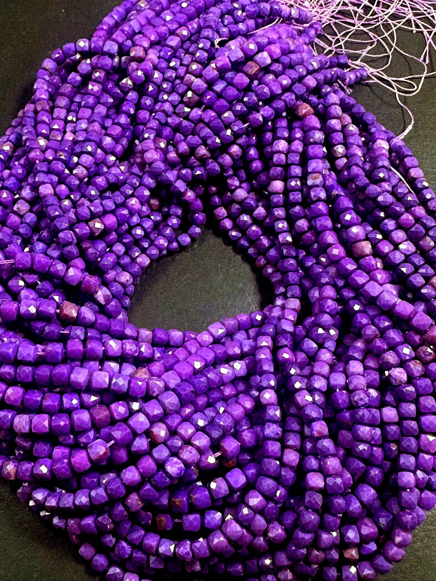 100% AAA Natural Phosphosiderite Faceted Cube Shape Gemstone Beads. 4mm, Beautiful Natural Purple Color Shades, Excellent Quality 15.5"