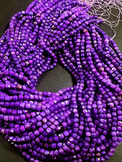 100% AAA Natural Phosphosiderite Faceted Cube Shape Gemstone Beads. 4mm, Beautiful Natural Purple Color Shades, Excellent Quality 15.5"