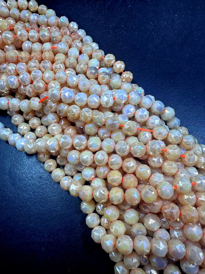 Beautiful Cream Orange Faceted Round Chinese Crystal Glass Beads. 8mm, Stunning Two Tone Pattern, Great Quality Full Strand 15.5"