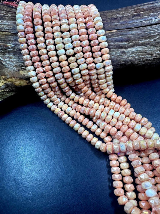 Beautiful Cream Orange Faceted Rondelle Chinese Crystal Glass Beads. 5x8mm, Stunning Two Tone Pattern, Great Quality Full Strand 15.5"