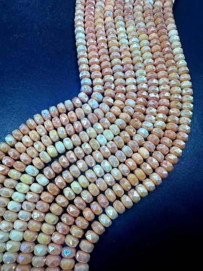 Beautiful Cream Orange Faceted Rondelle Chinese Crystal Glass Beads. 5x8mm, Stunning Two Tone Pattern, Great Quality Full Strand 15.5"