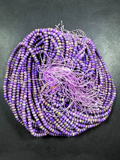100% AAA Natural Phosphosiderite Faceted Rondelle Shape Gemstone Beads. 4x3mm, Natural Purple Multicolor Pattern, Excellent Quality 15.5"