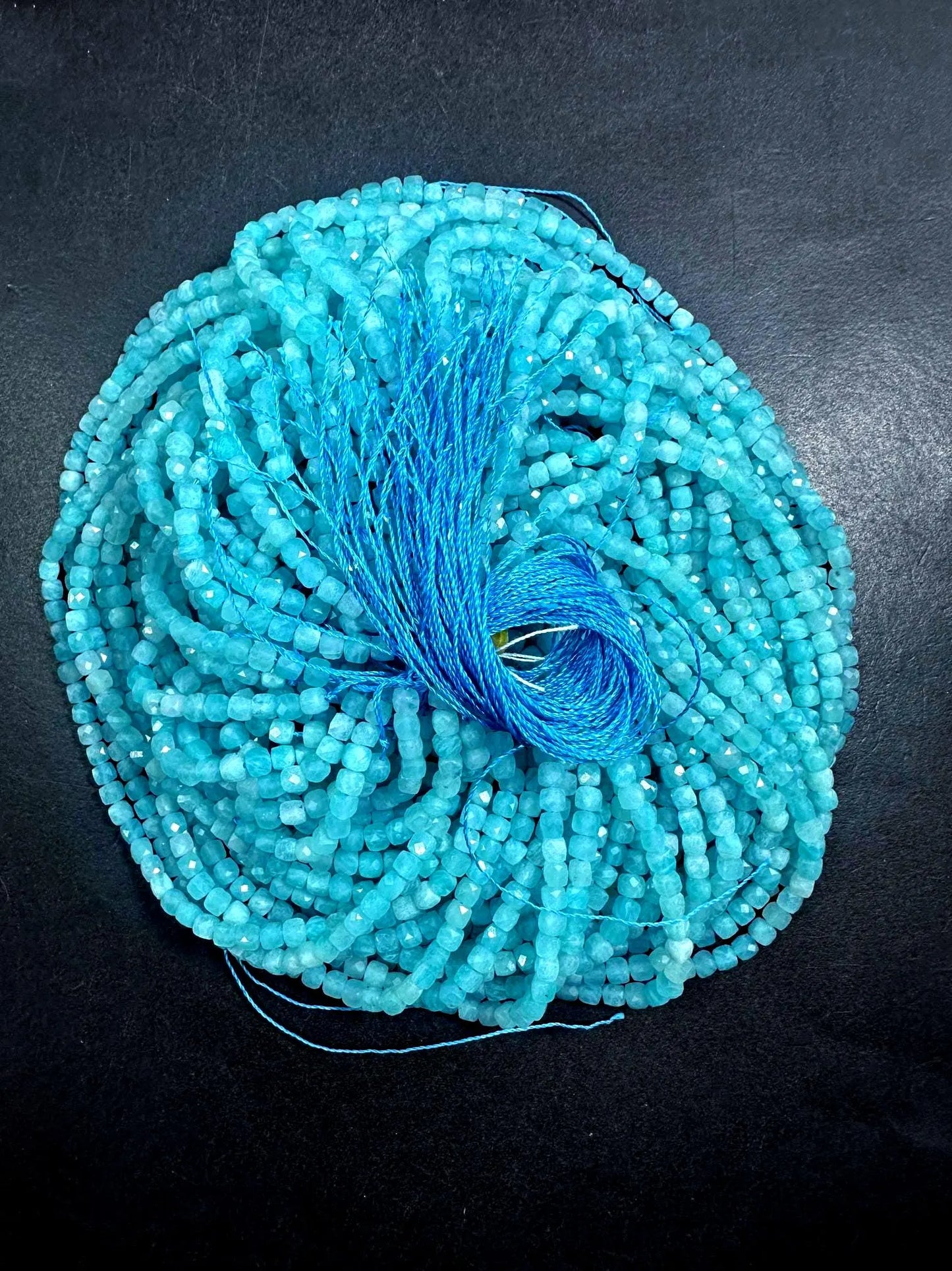 100% AAA Natural Amazonite Faceted Cube Shape Gemstone Beads. 3mm Beautiful Natural Blue Color, Excellent Quality 15.5"