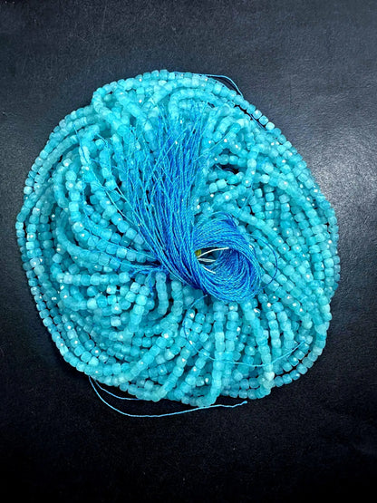 100% AAA Natural Amazonite Faceted Cube Shape Gemstone Beads. 3mm Beautiful Natural Blue Color, Excellent Quality 15.5"
