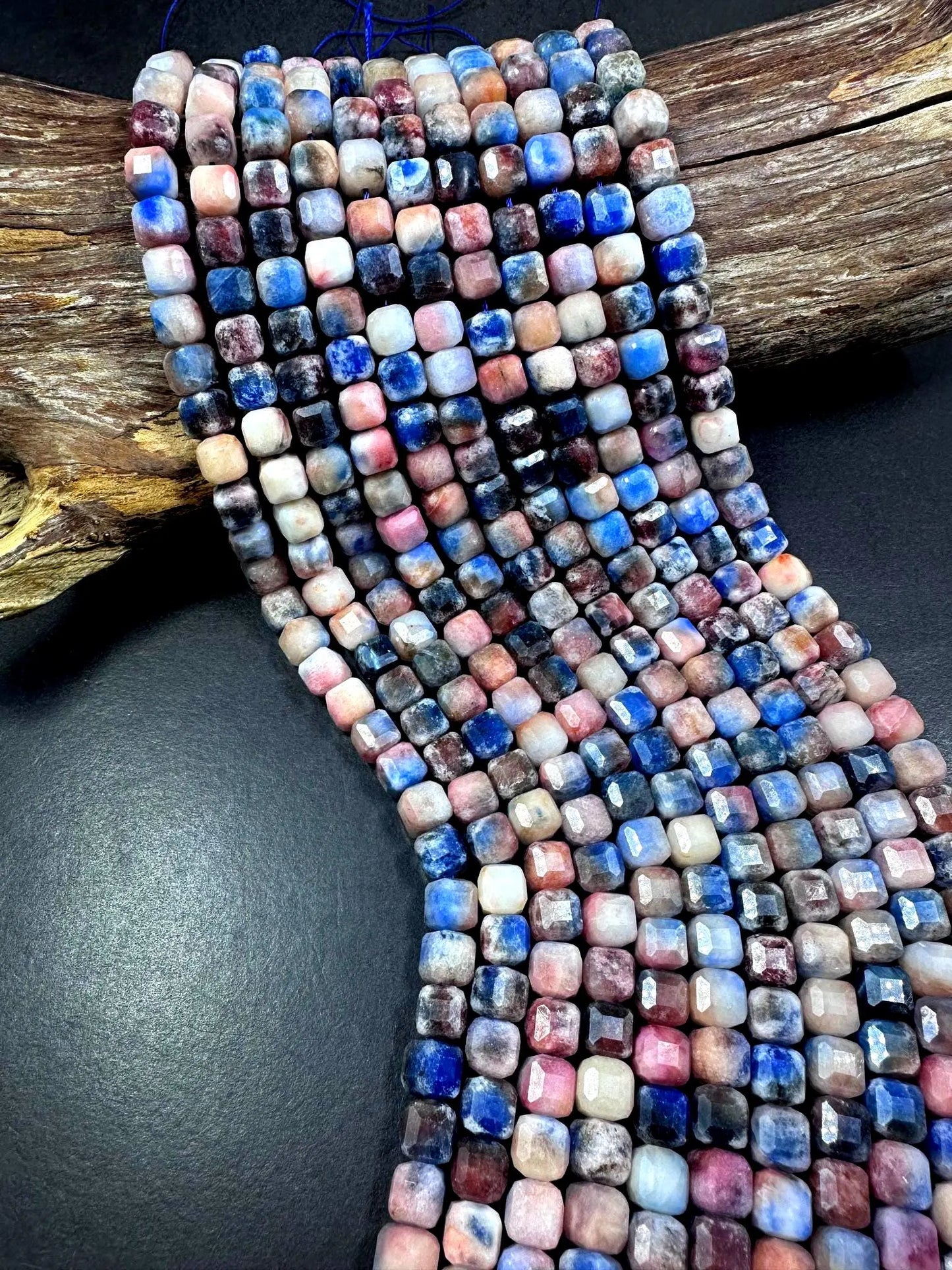 Beautiful Natural Multicolor Sodalite Faceted Cube Shape Gemstone Beads, 8mm Gorgeous Multicolor Pattern, Good Quality Full Strand 15.5"