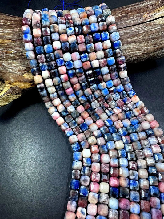 Beautiful Natural Multicolor Sodalite Faceted Cube Shape Gemstone Beads, 8mm Gorgeous Multicolor Pattern, Good Quality Full Strand 15.5"