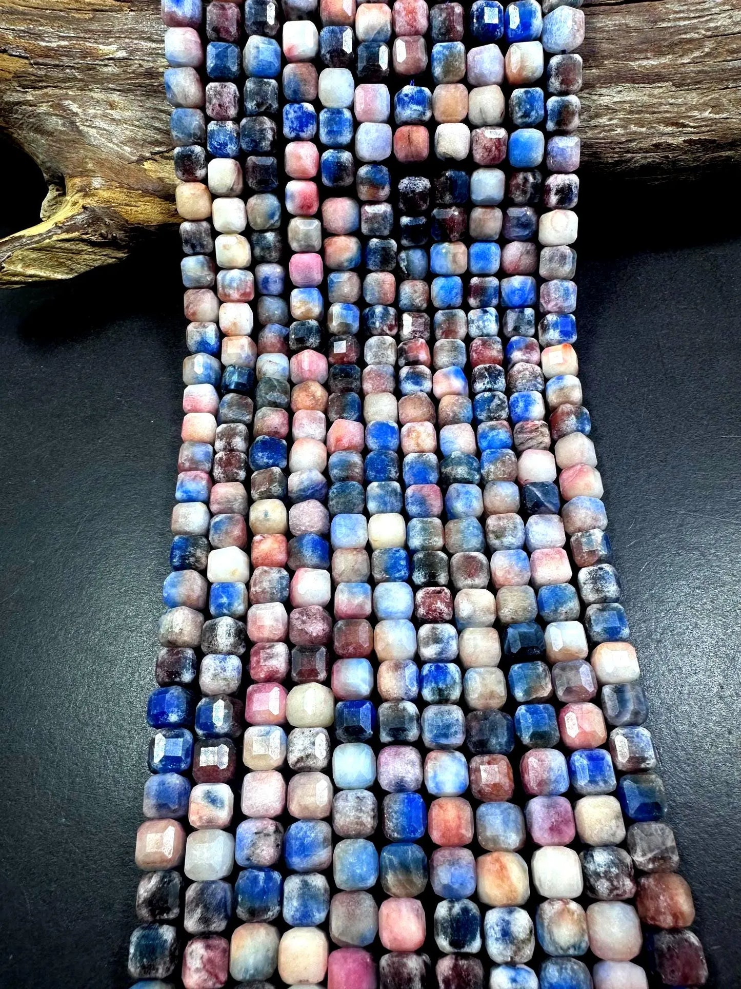 Beautiful Natural Multicolor Sodalite Faceted Cube Shape Gemstone Beads, 8mm Gorgeous Multicolor Pattern, Good Quality Full Strand 15.5"