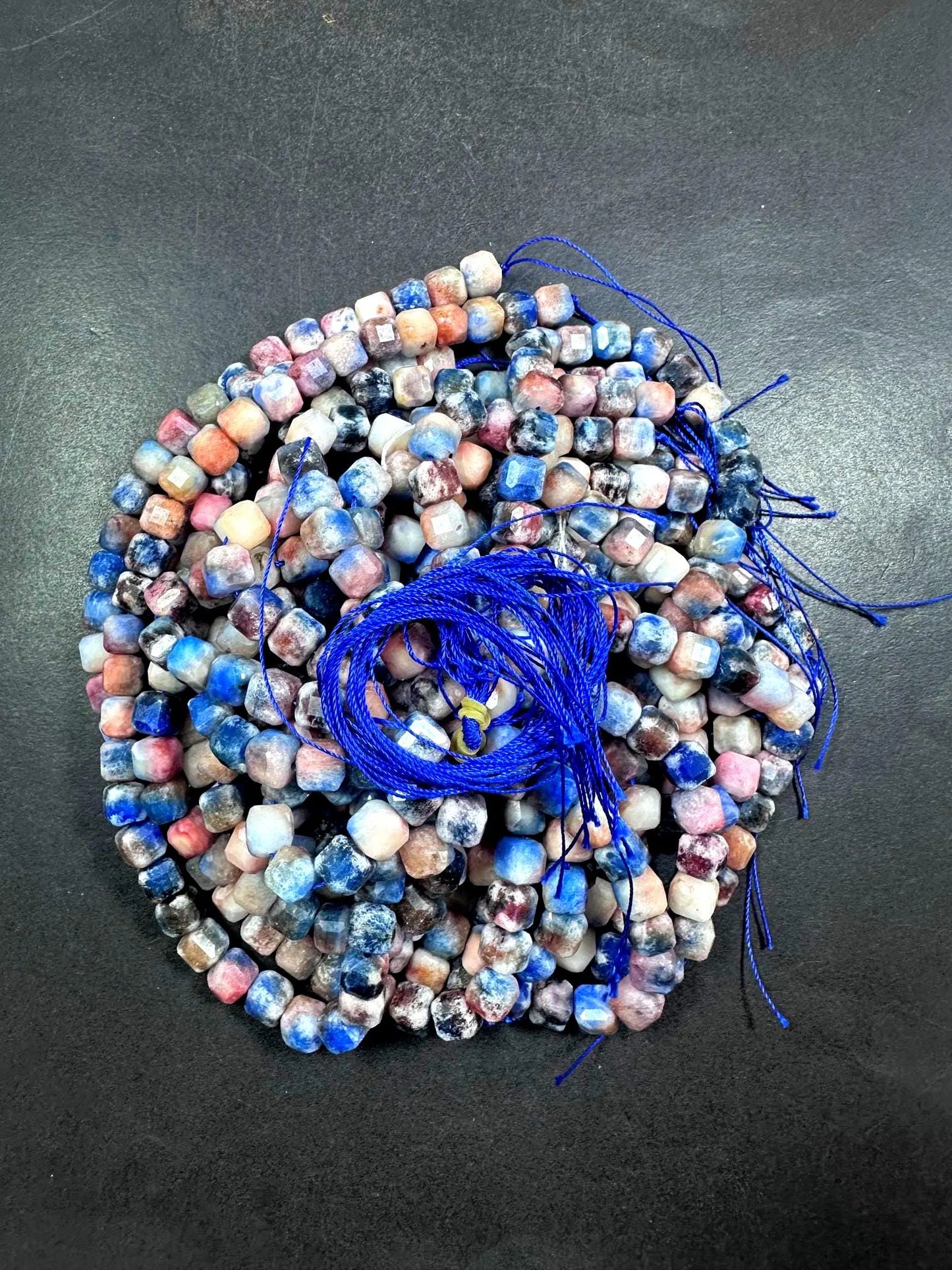 Beautiful Natural Multicolor Sodalite Faceted Cube Shape Gemstone Beads, 8mm Gorgeous Multicolor Pattern, Good Quality Full Strand 15.5"