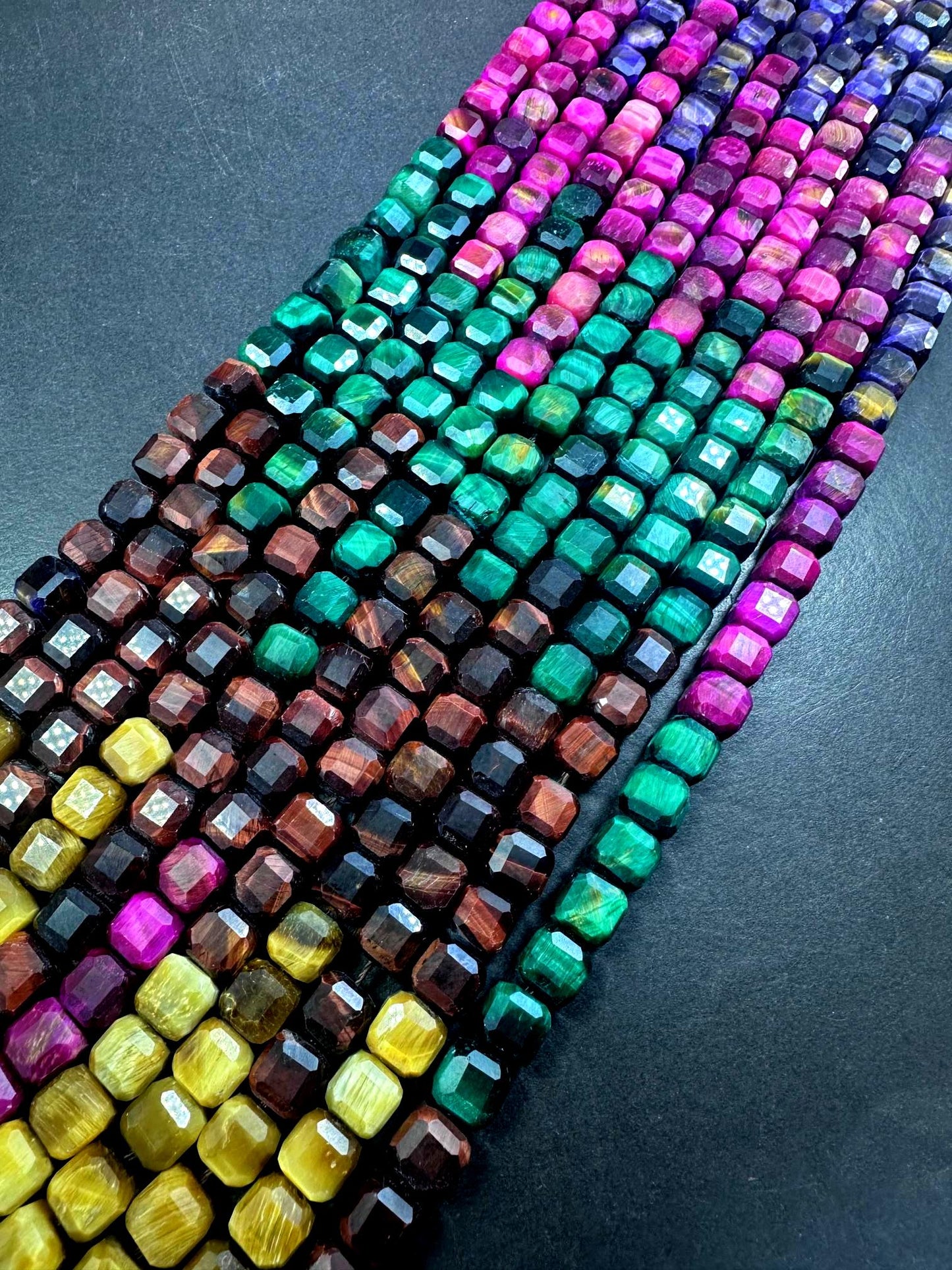 Beautiful Natural Multicolor Tiger Eye Faceted Cube Shape Gemstone Beads, 8mm Gorgeous Multicolor Pattern, Good Quality Full Strand 15.5"